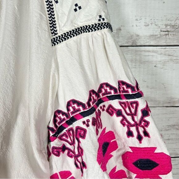 Free People Linen Cotton Bohemian Embroidered Balloon Sleeve Cropped Jacket XS - Picture 11 of 14